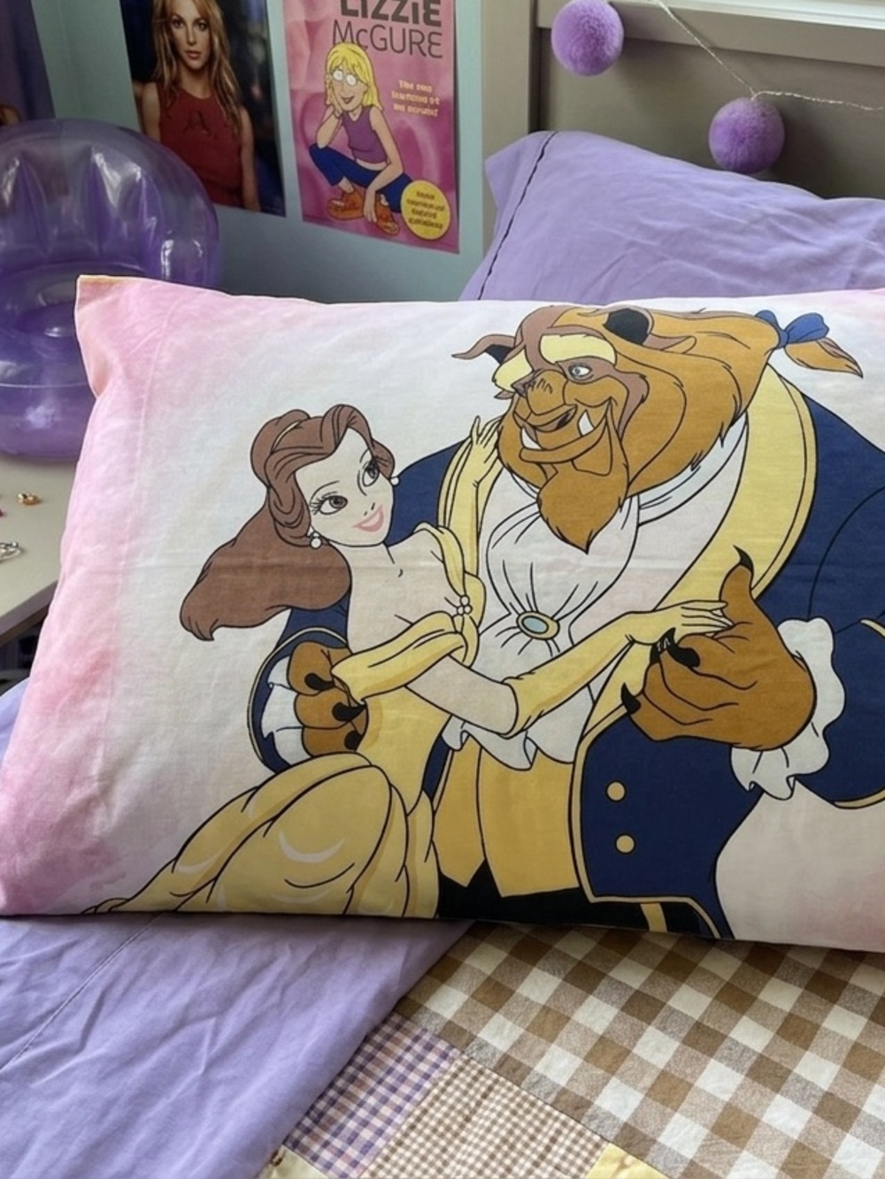 Vintage 90s Disney Princess Belle Beauty & the Beast Pillowcase Bedroom Bedding